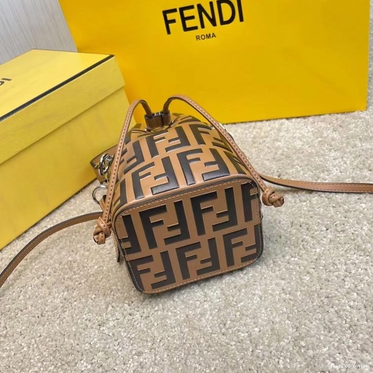 Affordable HOT Bag Motif Bucket FF Leather In Fendi Mon Tresor Mini Khaki Calf 0813